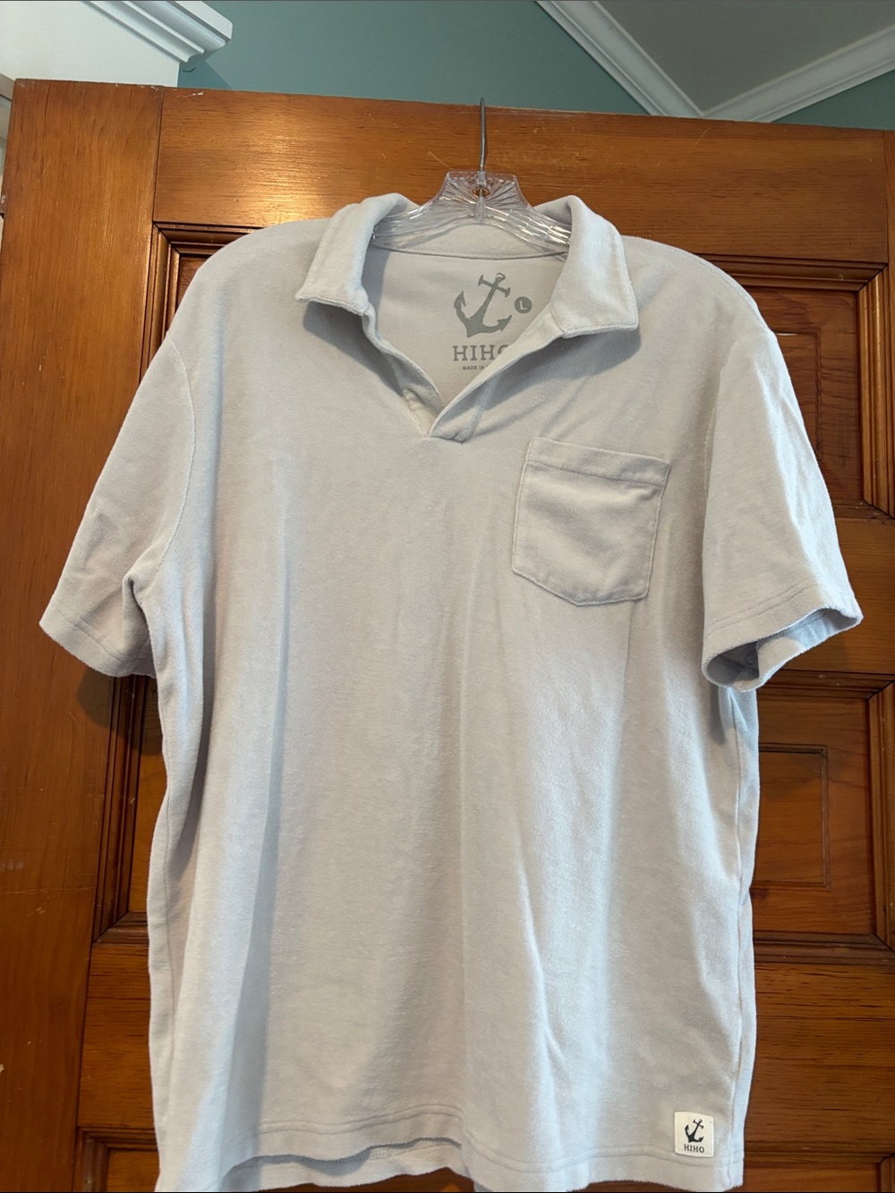 High End Light Gray Terry Cloth Men's Polo-Style Short Sleeve Shirt